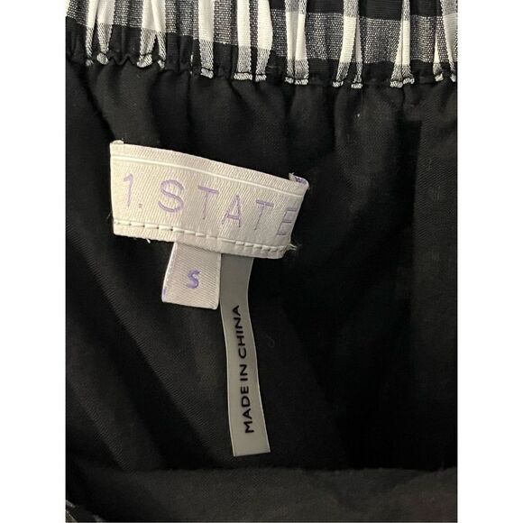 1 State Black and White Gingham Plaid Off Shoulder Dress S - Picture 4 of 5